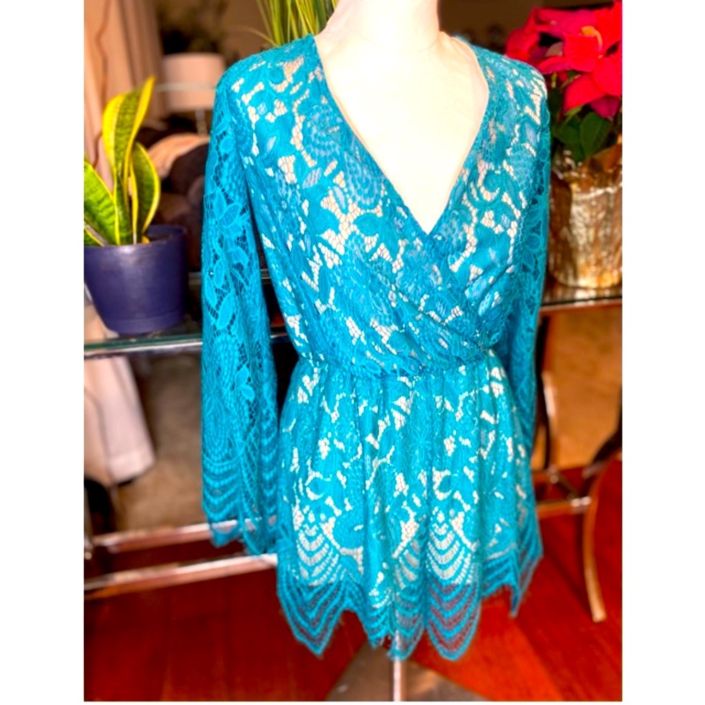 Teal embroidered romper